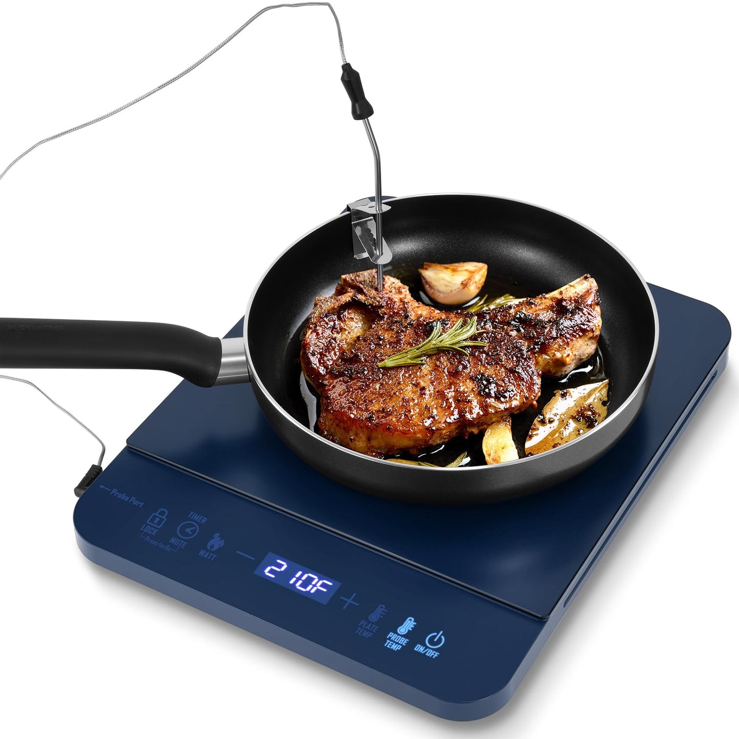 Northmas Induction Cooktop, Portable Induction Cooktop Burner with Precision Digital Probe, 3 Cooking Modes with Precise ±5℉ Temps & ±100 Watt Adjustment, Ceramic Glass Plate, Turbo Cooling Fan