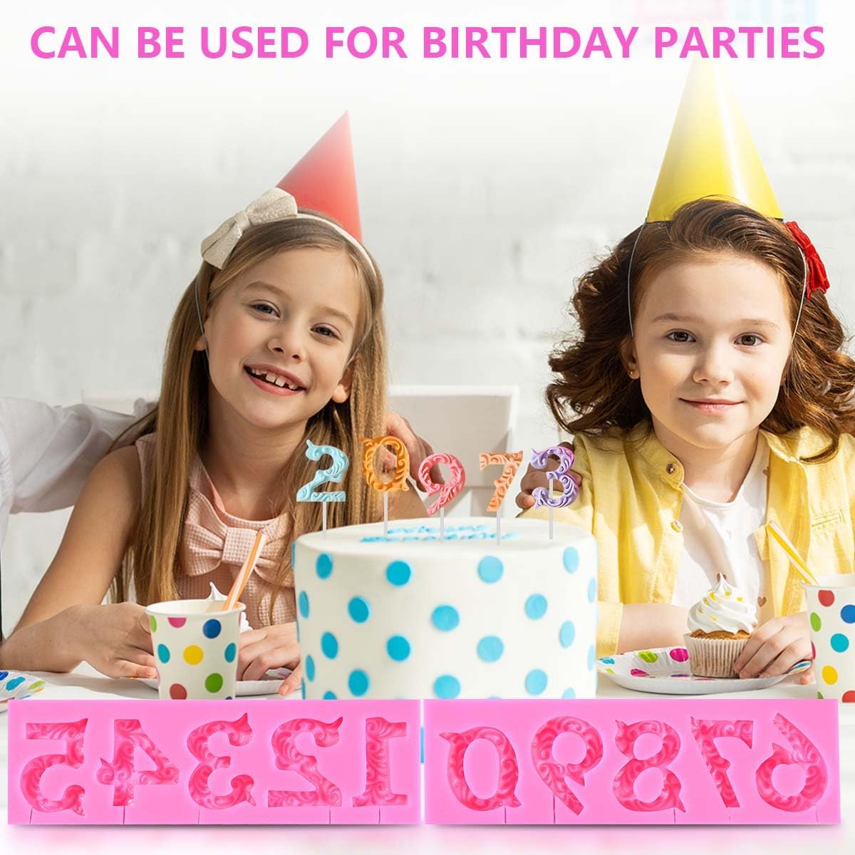 OBTANIM Silicone Number 0-9 3D Embossed Fondant Chocolate Mold with Stick Hole for Birthday Cake Decorating DIY Baking