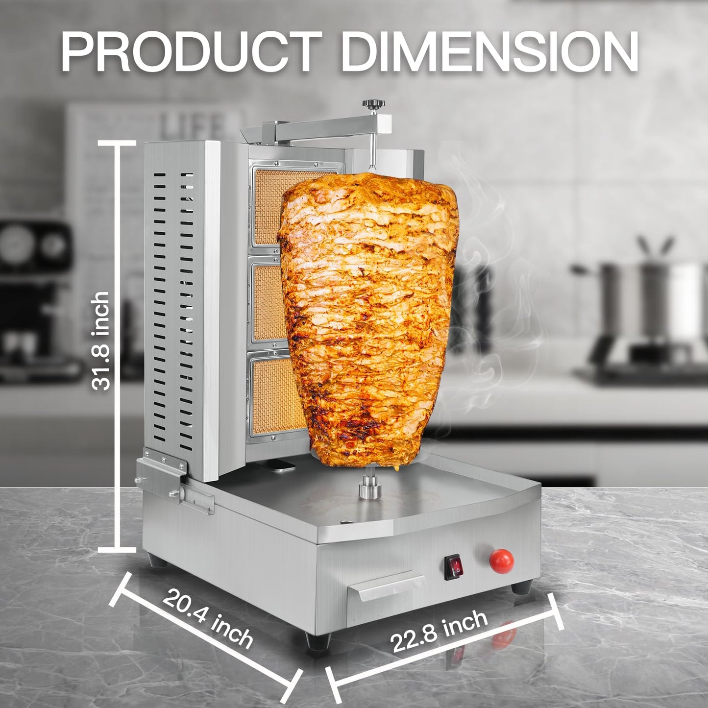 XXUNYNUIN 3 Burners Shawarma Grill Machine Commercial Vertical Rotisserie Grill Gyro Meat Doner Kebab Machine for Kitchen Restaurant