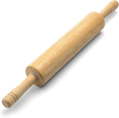 Farberware Classic Wood Rolling Pin for Baking, Professional Hardwood Dough Roller with Comfort Grip Handles for Pizza, Pie Crust, Pastry and Cookie Making, 18 Inch Total Length