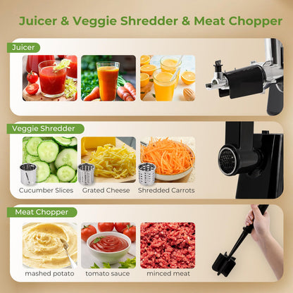 Flyseago Electric Meat Grinder, Cheese Grater 3000W Multifunctional Meat Grinder with Juicer, Vegetable Cutter Veggie Slicer, Shredder, Meat Chopper, Sausage Stuffer, Kubbe Kit, Home Use