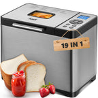 Automat do pieczenia chleba KBS 2LB, 19 w 1, stal nierdzewna, z ceramiczną patelnią, timerem 15 godz. i funkcją podtrzymywania ciepła 1 godz., chleb na zakwasie, bezglutenowy, o mocy 650 W, 3 rozmiary bochenków, 3 kolory skórki, przepisy