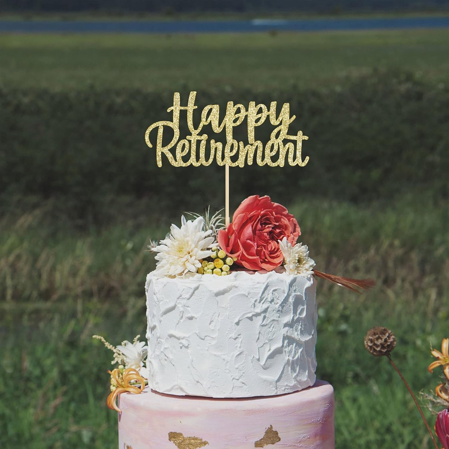 Gyufise Gold Glitter Happy Retirement Cake Topper Retirement Cake Decoration Picks for Retired Party Cake Decoration Party Supplies 1 Pack