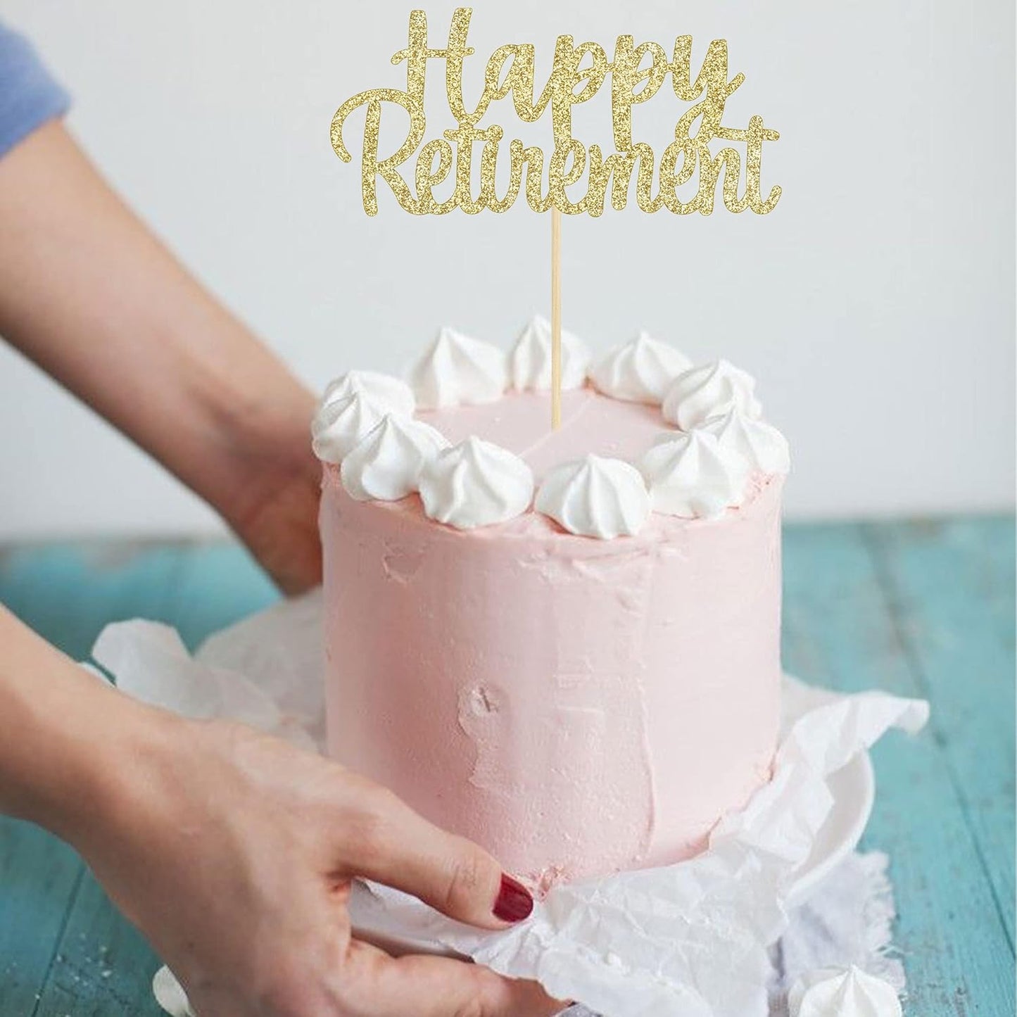 Gyufise Gold Glitter Happy Retirement Cake Topper Retirement Cake Decoration Picks for Retired Party Cake Decoration Party Supplies 1 Pack