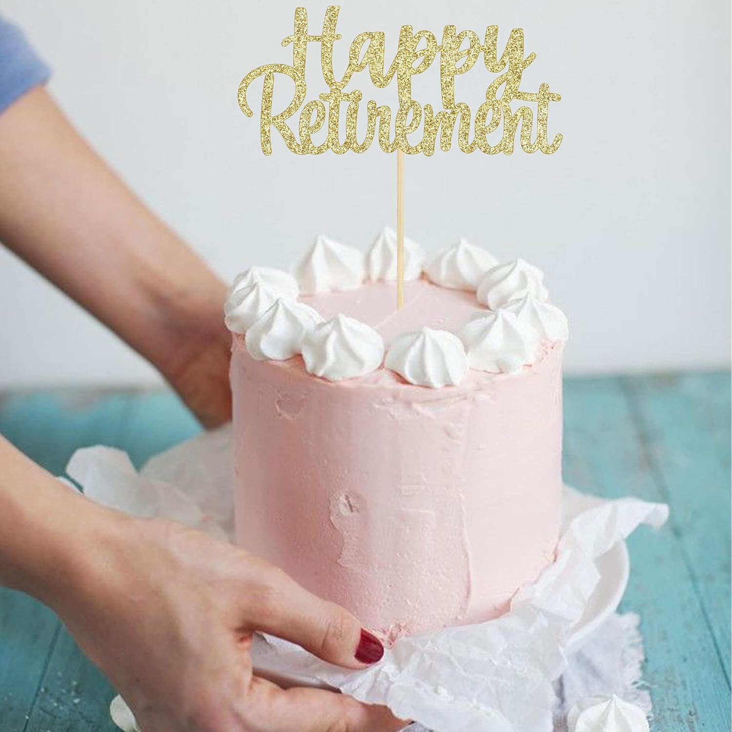 Gyufise Gold Glitter Happy Retirement Cake Topper Retirement Cake Decoration Picks for Retired Party Cake Decoration Party Supplies 1 Pack