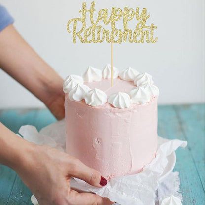 Gyufise Gold Glitter Happy Retirement Cake Topper Retirement Cake Decoration Picks for Retired Party Cake Decoration Party Supplies 1 Pack