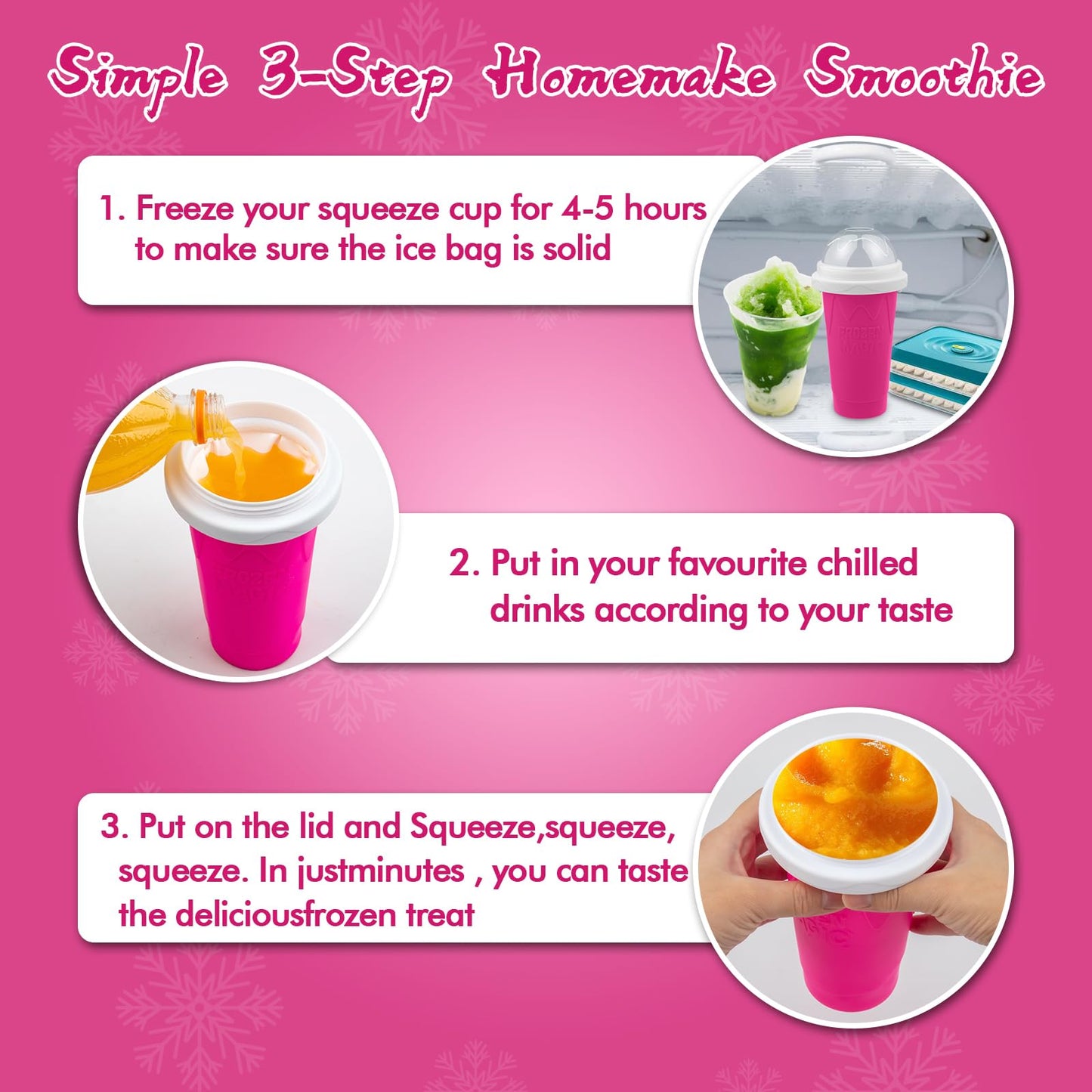 Slushie Maker Cup - DIY Magic Slushy Maker Squeeze Cup, Portable Smoothie Squeeze Cup for Juices, Milk and Ice Cream Make, Double Layer Squeeze Slushy Maker Cup, Birthday Gifts for Friends&Family Pink