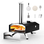 Icyglee 12" piec do pizzy na pelet drzewny, przenośny piec do pizzy opalany drewnem z obrotowym kamieniem do pizzy, grill do pizzy na blacie do ogrodu i na zewnątrz, czarny