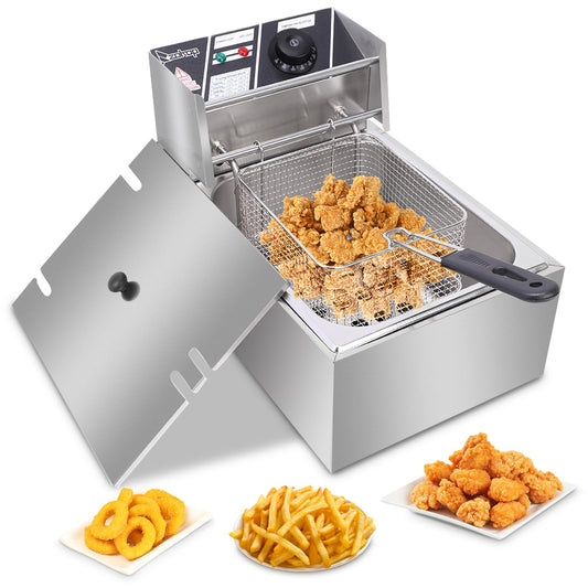 10QT Electrnic Deep Fryer with basket, 2500 Watt, Adjustable Temperature, Removable Frying Basket and Easy to CleanStainless Steel Body,Household and commercial, French fries, chicken