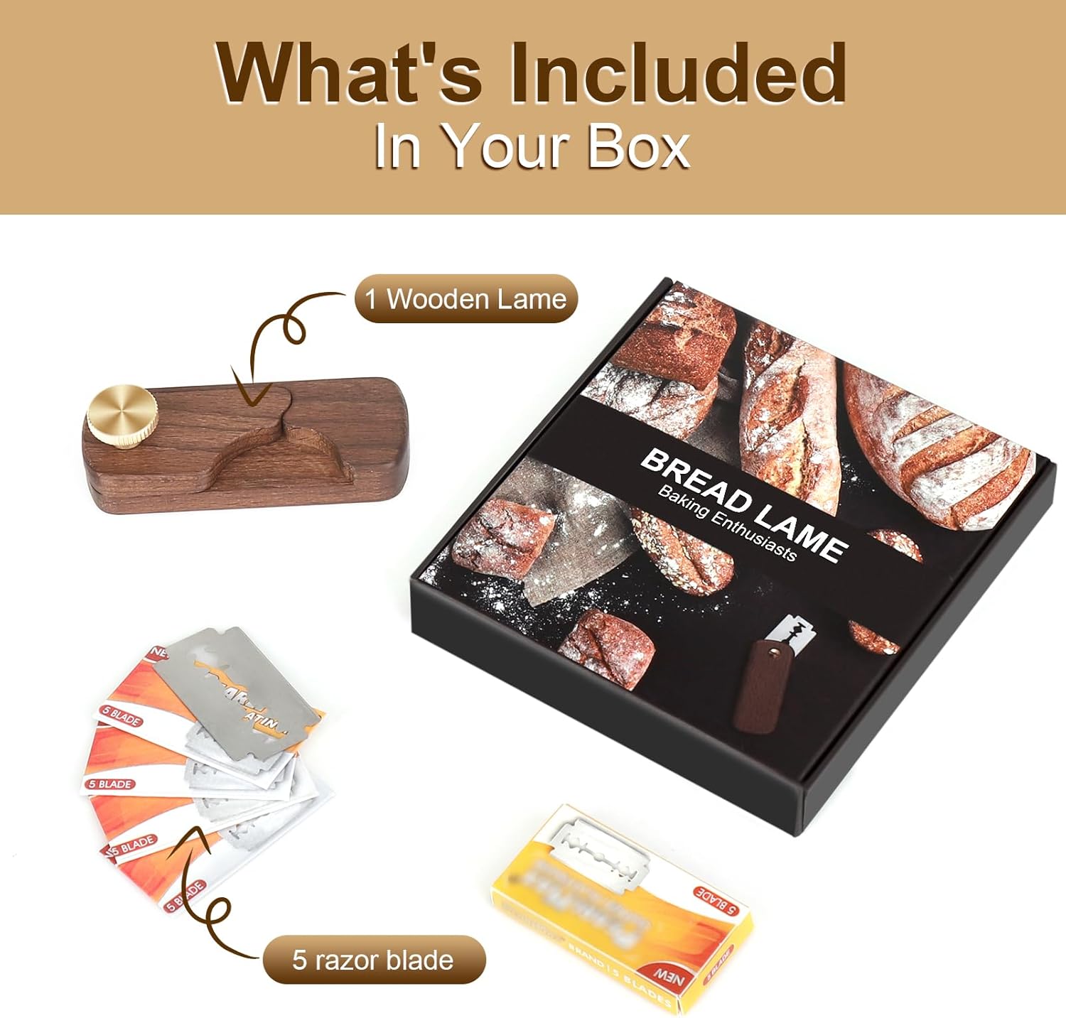 Magnetic Wooden Bread Lame Dough Scoring Tool,Hand Crafted Sourdough Lame Scoring Tool,Bread Scorer Tool for Homemade Bread Baking,Dough Scoring Bread Knife with 5 Razor Blades