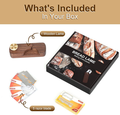 Magnetic Wooden Bread Lame Dough Scoring Tool,Hand Crafted Sourdough Lame Scoring Tool,Bread Scorer Tool for Homemade Bread Baking,Dough Scoring Bread Knife with 5 Razor Blades