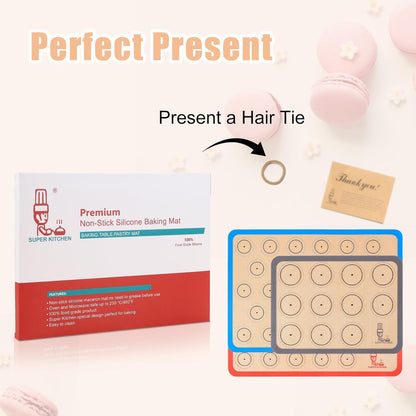 Silicone Baking Mat Macaron - Set of 3 (2 Half Sheet Liners and 1 Quarter Sheet), Non Stick Silicon Cookie Oven Liner For Macaroons, Bake Pans, Pizza, Toaster, Cake and Bread Making (Red,Blue,Gray)