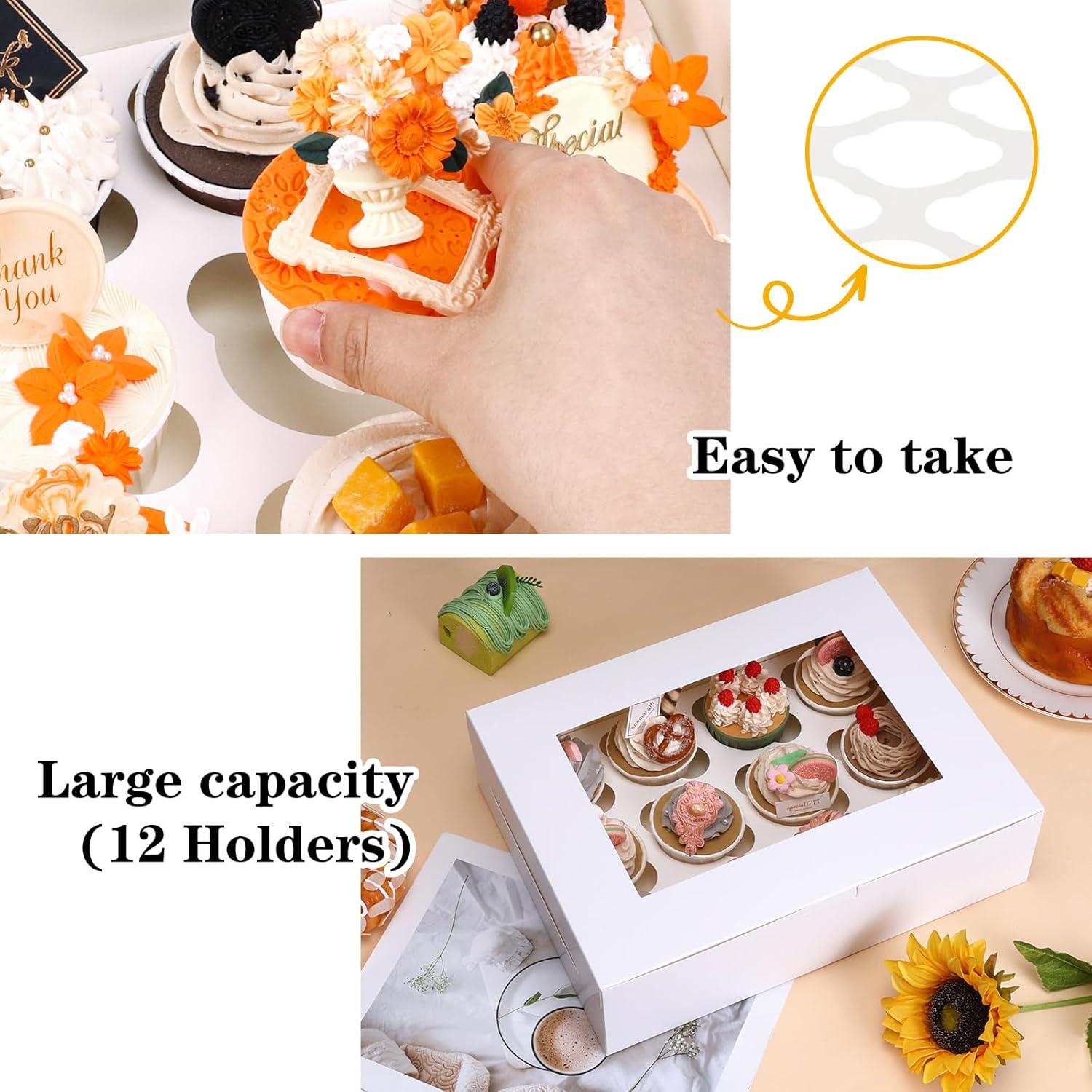 Moretoes 15 Sets Cupcake Boxes, 12 Count Cupcake Containers, 13x10x3.5 Inches Bakery Boxes with Window and Inserts to Fit Muffins, for Birthday Holiday Party Bakery Supplies