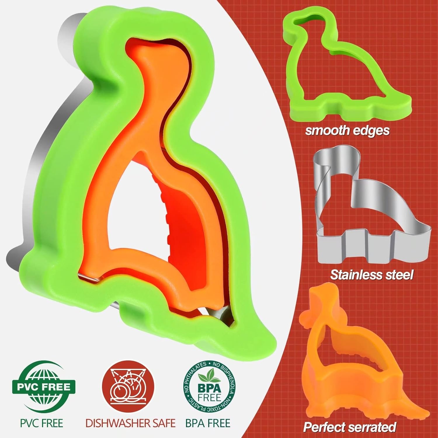 HINZER Sandwich Cutter and Sealer Set Uncrustables Maker 4 Pcs Bread Decruster Pancake Maker Heart Square Circle Dinosaur Shape DIY Cookie Cutters Gift for Kids Adult Boys Girls