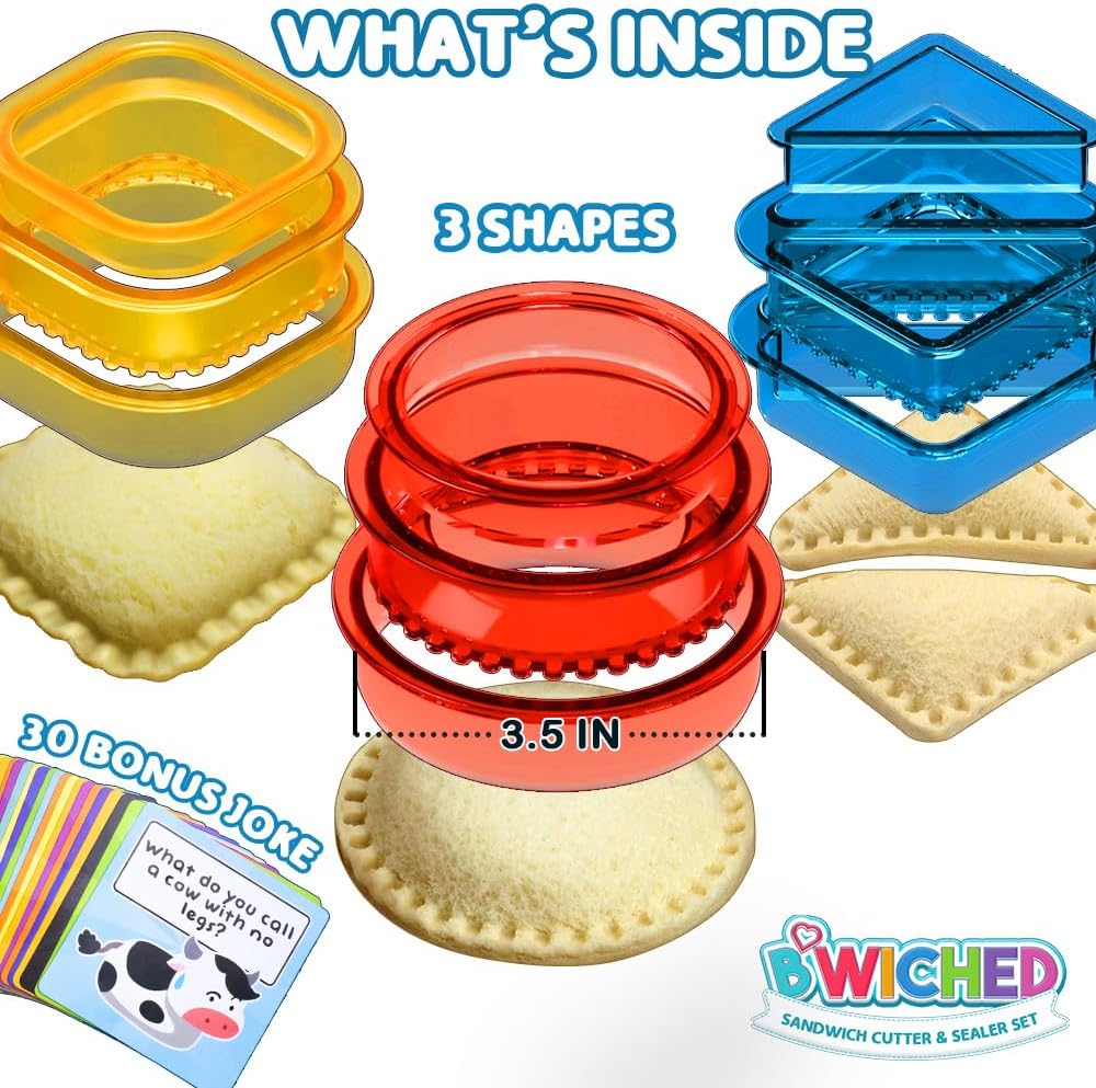 Sandwich Cutter and Sealer - Crustless Sandwich Maker - Cut and Seal - Lunch Box and Bento Box - Boys, Girls, Kids Lunch - Sandwich Cutters for Kids - Triangle, Circle, Square