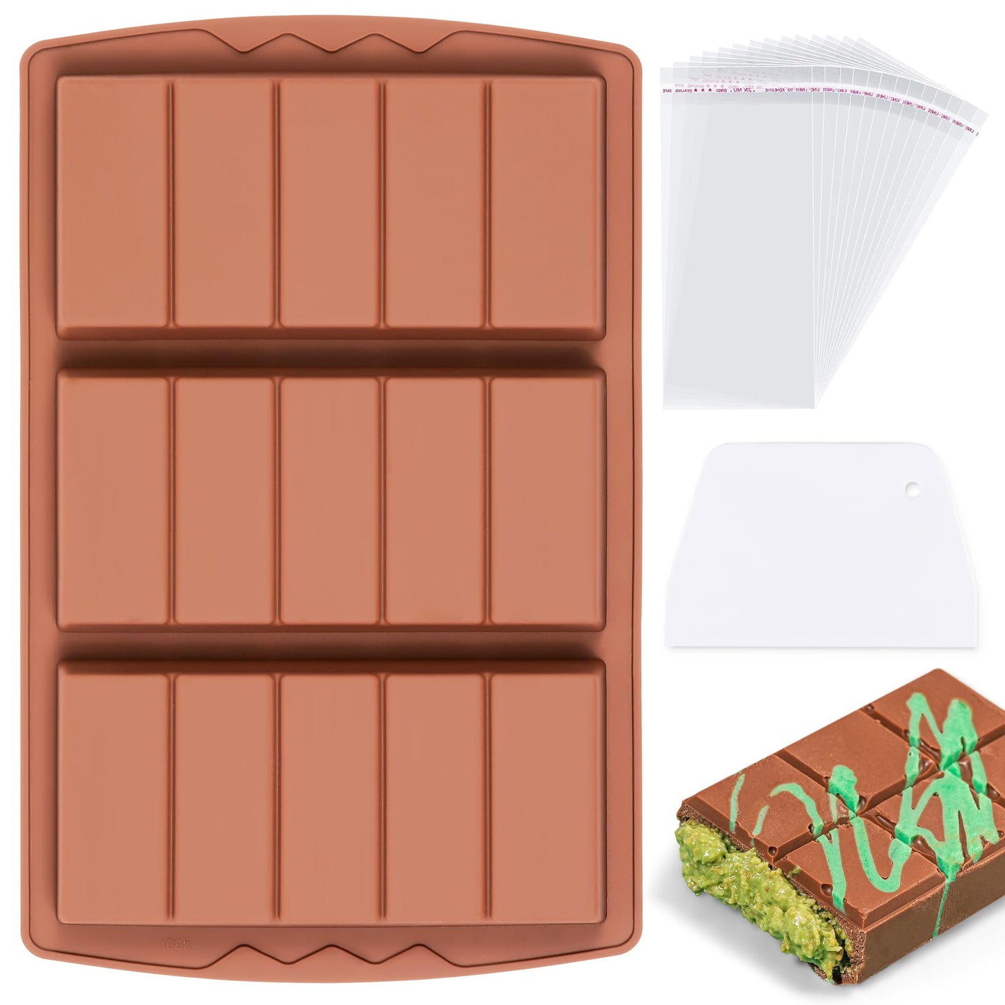 1 Pc Chocolate Bar Mold Deep Large Chocolate Molds Silicone Break Apart Thick Silicone Molds for Candy Bar (10 Snap）