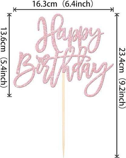 1 PCS Happy Birthday Cake Topper Glitter Cake Pick for Celebrating Anniversary Theme Party Cake Decorations Supplies Light Pink