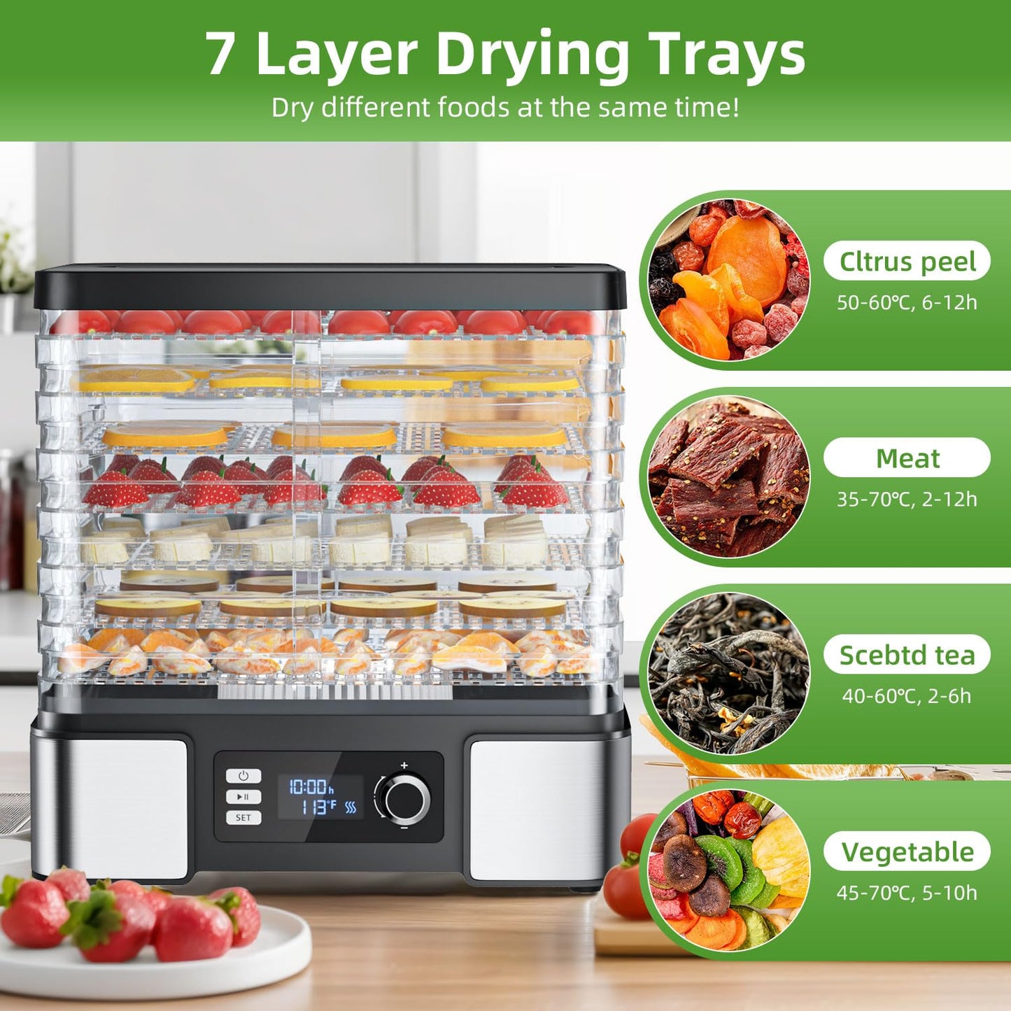 Food Dehydrator Machine Dryer for Jerky: Stainless Steel Dehydrater for Fruit Herb - Digital Food Drier for Meat Beef Dehydration