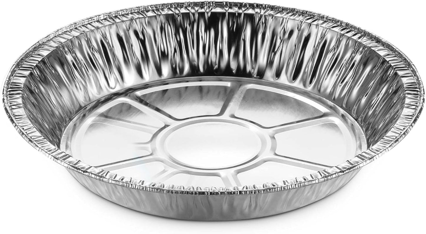 MontoPack 9” Aluminum Foil Pie Pans | Round Disposable Containers with Angled Walls for Tart Baking, Storing, Serving & Reheating | Freezer and Oven Safe, Recyclable | 50-Pack of Cake Tins