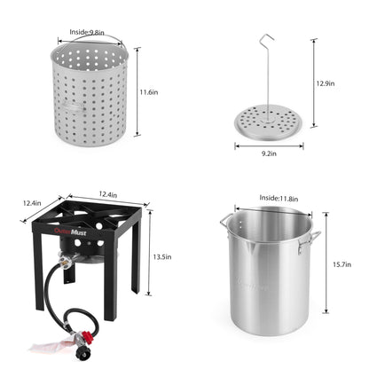 OuterMust 30 QT. Turkey Fryer Set 50,000 BTU Carb Boil Pot with Basket and Burner Set, Ideal for Cooking Turkey, Crawfish, Crab