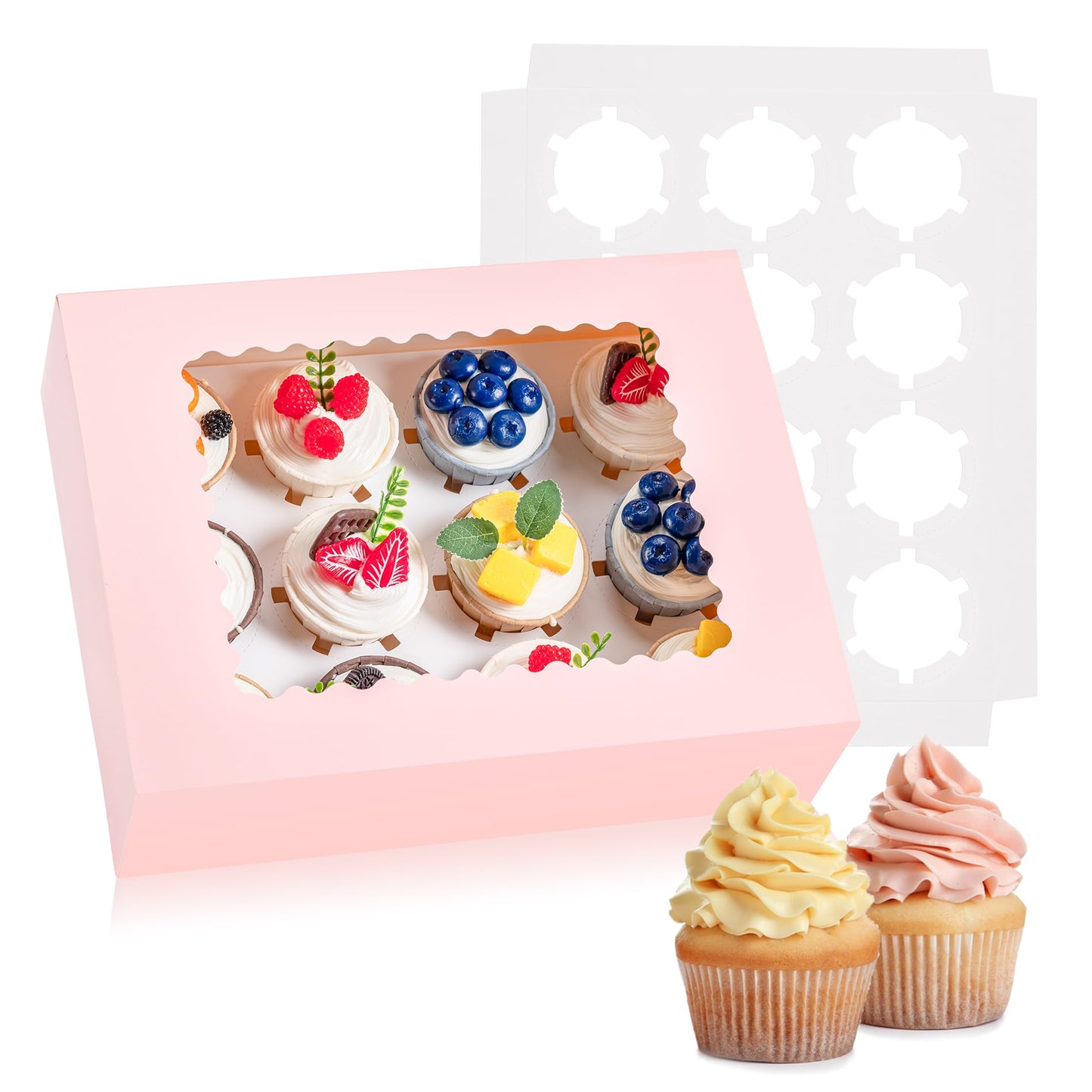 Hoewina 6PCS Cupcake Boxes - Hold 12 Count Cupcake Containers with Window, Food Grade Cupcake Holder Easy Transport and Presentation - Ideal for Cupcakes, Desserts, and More