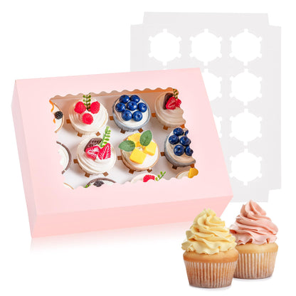 Hoewina 6PCS Cupcake Boxes - Hold 12 Count Cupcake Containers with Window, Food Grade Cupcake Holder Easy Transport and Presentation - Ideal for Cupcakes, Desserts, and More