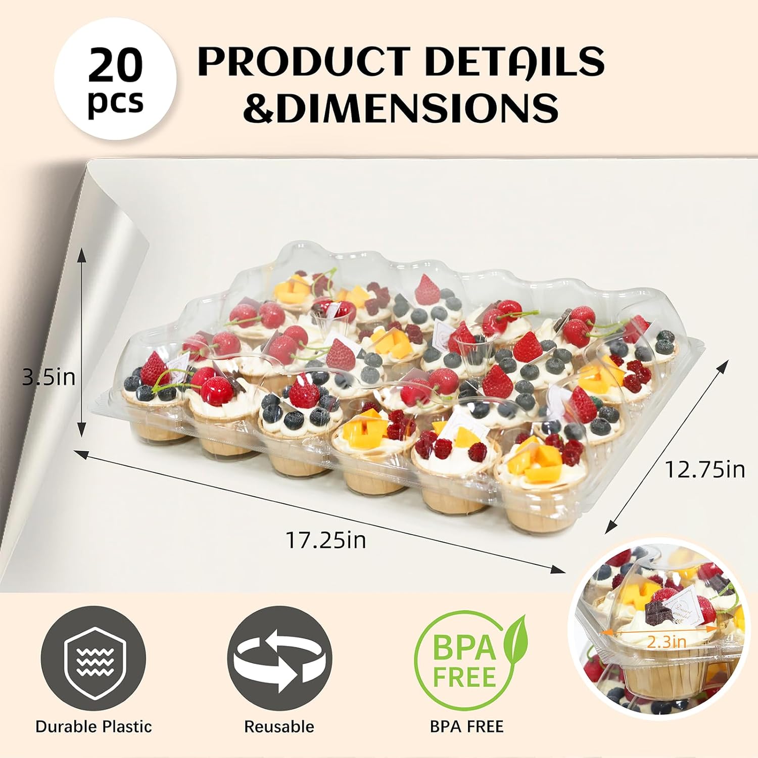 24 Count x 10 Sets Plastic Cupcake Containers, Durable and BPA-Free Cupcake Holder with Lid for Easy Transport Storage, Stackable Clear Cupcake Carriers, Reusable Dessert Boxes