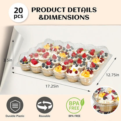 24 Count x 10 Sets Plastic Cupcake Containers, Durable and BPA-Free Cupcake Holder with Lid for Easy Transport Storage, Stackable Clear Cupcake Carriers, Reusable Dessert Boxes