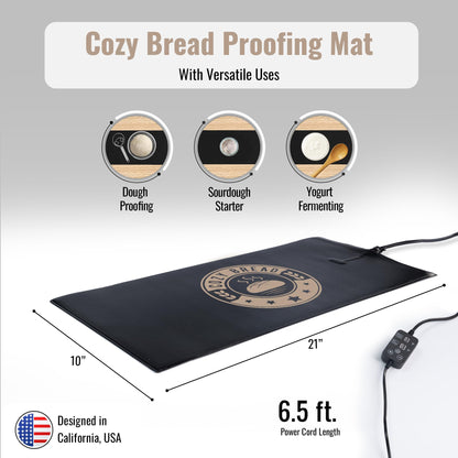 Cozy Bread® Sourdough Bread Proofing Mat for Home Bakers | Thermostat Controlled Bread Proofer (10" x 21") | Dough Riser Heating Mat