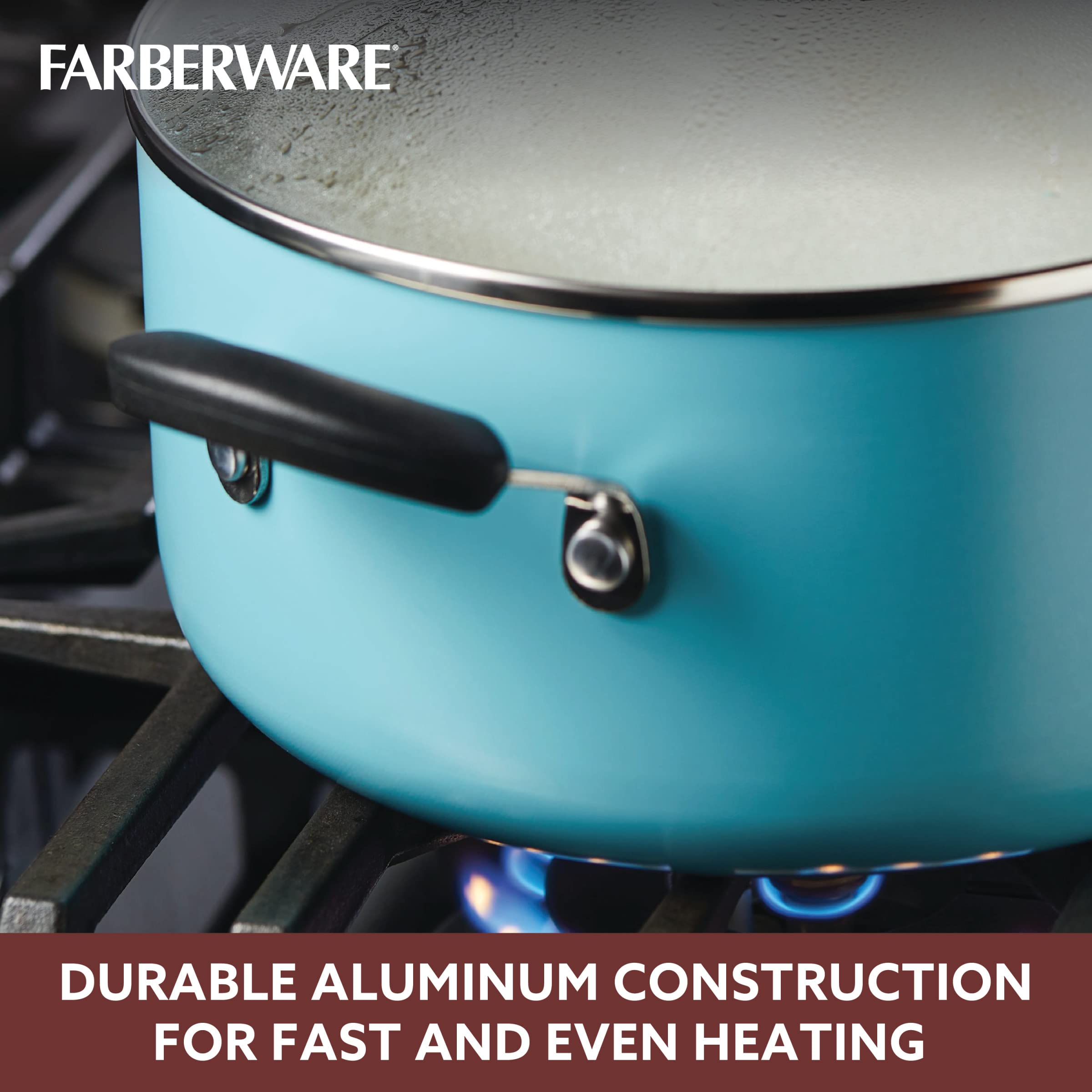 Farberware Smart Control Nonstick Cookware Pots and Pans Set, 14 Piece, Aqua