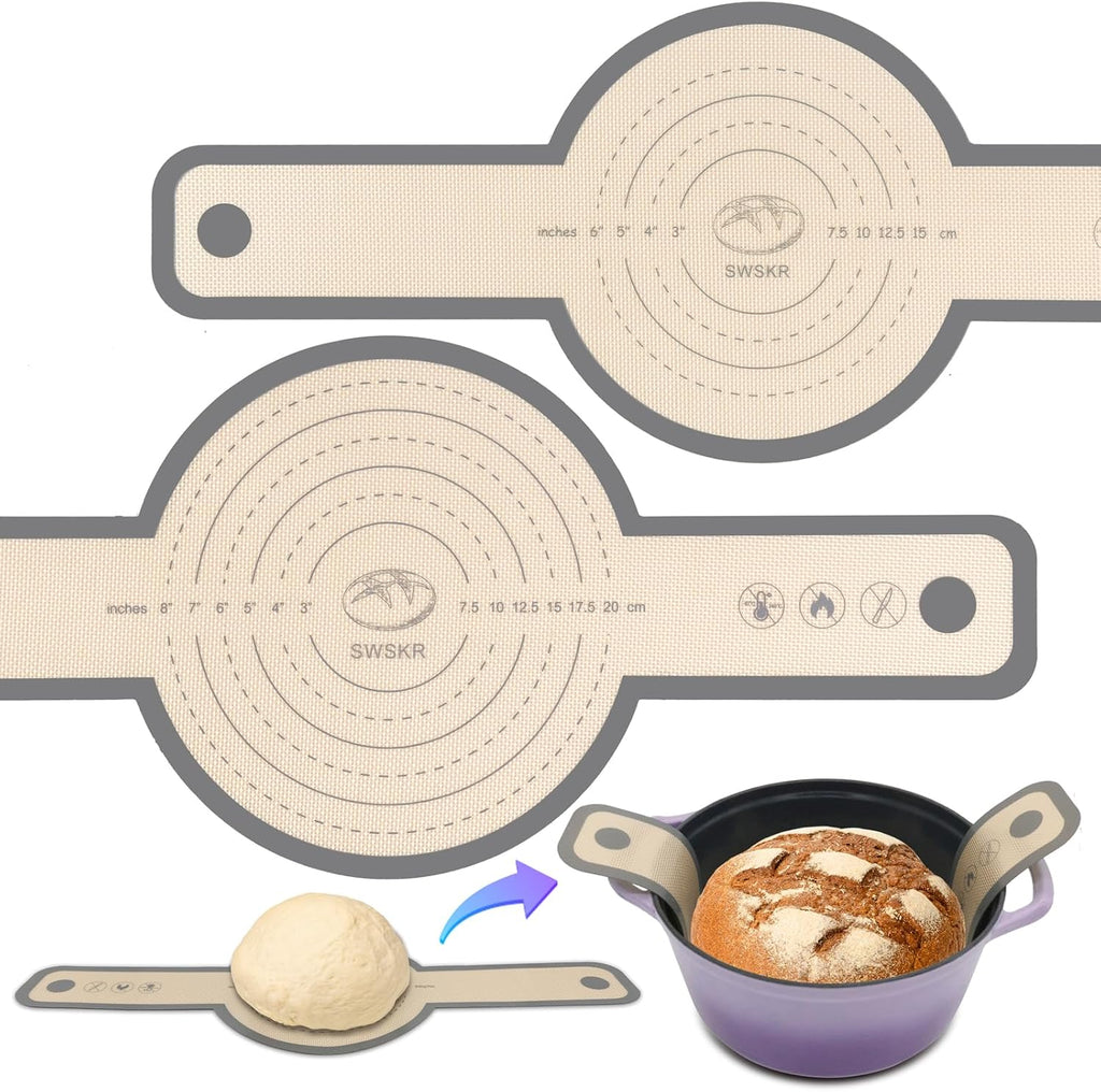 Silicone Bread Sling for Dutch Oven, 2 Pcs Non-Stick & no objectional odor Bread Baking Mat Set, antislip Reusable Bread Sling with Long Handle to Transfer Sourdough, large, Gray