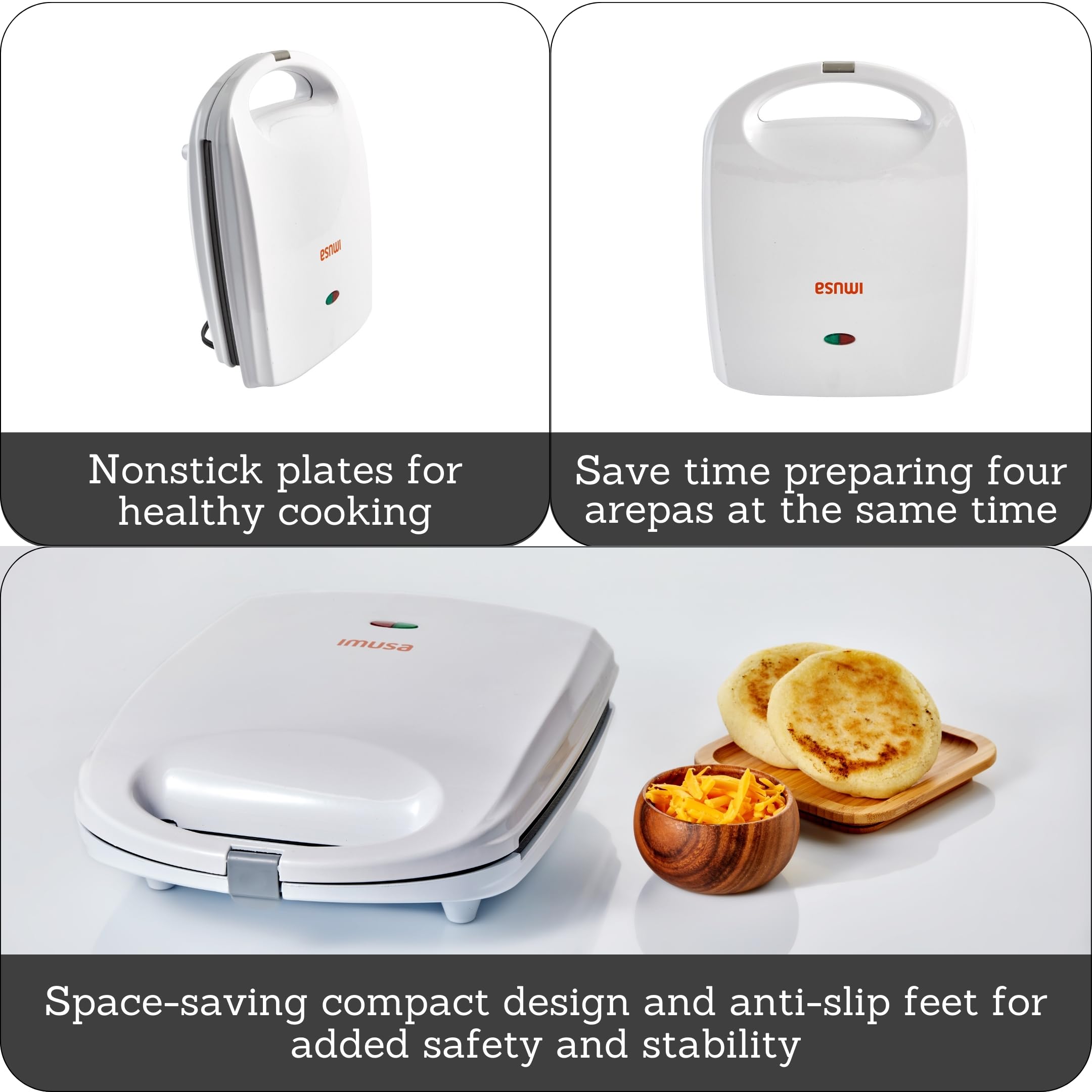 IMUSA USA 4-gniazdowa elektryczna maszyna do robienia arepy z nieprzywierającą powierzchnią (1200 W)