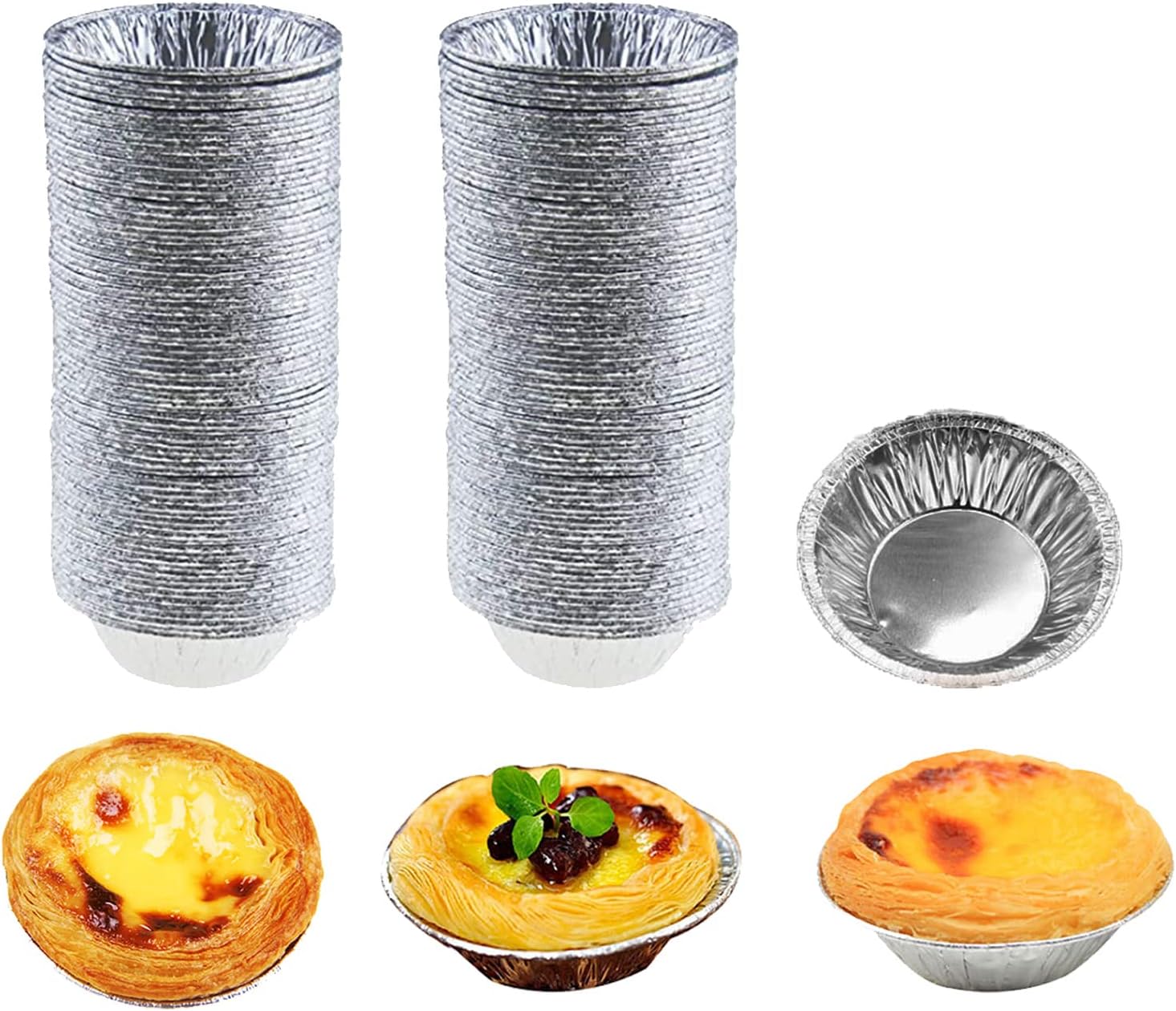 100 Pcs Aluminum Foil Mini Pans, Great for Baking Tarts, Quiche, Pudding, etc.
