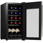 nutrichef 15 Bottle Fridge | Red and White Chiller | Adjustable Temp Control 41°F to 64°F | Ultra Quiet Operation | Mini Wine Cooler Built for Home, Office, Kitchen Counter, 27x13x17, Stainless Steel