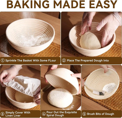 Sourdough Starter Kit - Banneton Proofing Basket 9 Inch Round & 10 Oval, 26 PCS Baking Supplies With Starter Jar, Bread Sling, Lame, Danish Dough Whisk, Bags