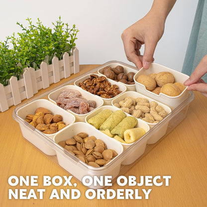Divided Serving Tray with Lid and Handle,8 Compartments Snacks Box,Snack Fruit and Veggie Tray,Portable Platter for Candy Fruits Nuts Snack Party Entertaining Picnic (1 PCS)