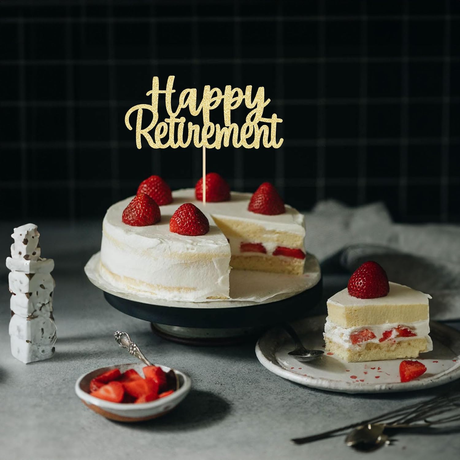 Gyufise Gold Glitter Happy Retirement Cake Topper Retirement Cake Decoration Picks for Retired Party Cake Decoration Party Supplies 1 Pack