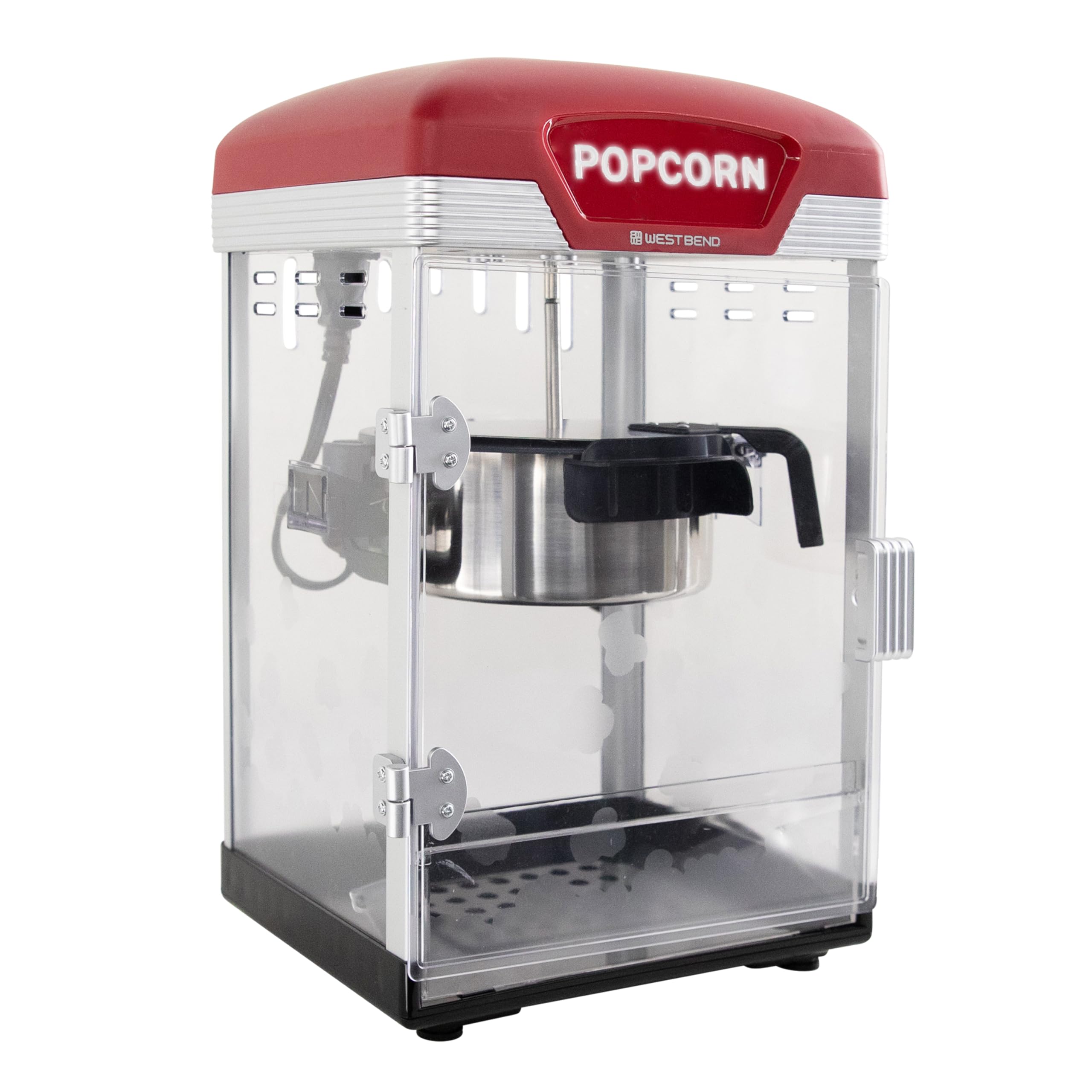 West Bend Stir Crazy Movie Theater Popcorn Popper, wykwintna maszyna do popcornu z nieprzywierającym czajnikiem i łyżką do popcornu do maszyny do popcornu, 4 Qt., czerwona