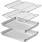 Wildone Baking Sheet & Rack Set [2 Sheets + 2 Racks], Stainless Steel Cookie Pan with Cooling Rack, Size 16 x 12 x 1 Inch, Non Toxic & Heavy Duty & Easy Clean
