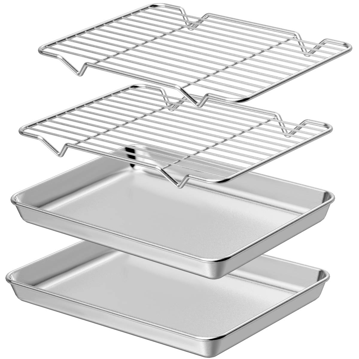 Wildone Baking Sheet & Rack Set [2 Sheets + 2 Racks], Stainless Steel Cookie Pan with Cooling Rack, Size 16 x 12 x 1 Inch, Non Toxic & Heavy Duty & Easy Clean