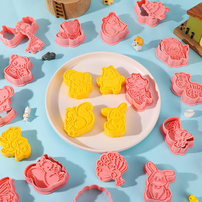 Jspupifip 16 Pack Animal Cookie Cutters Set,3D Cookie Plunger Stamps Jungle Safari Animal Zoo Circus DIY Press Molds Baby Shower Cracker Cutters Birthday Party Baking Supplies Clay Biscuit Molds