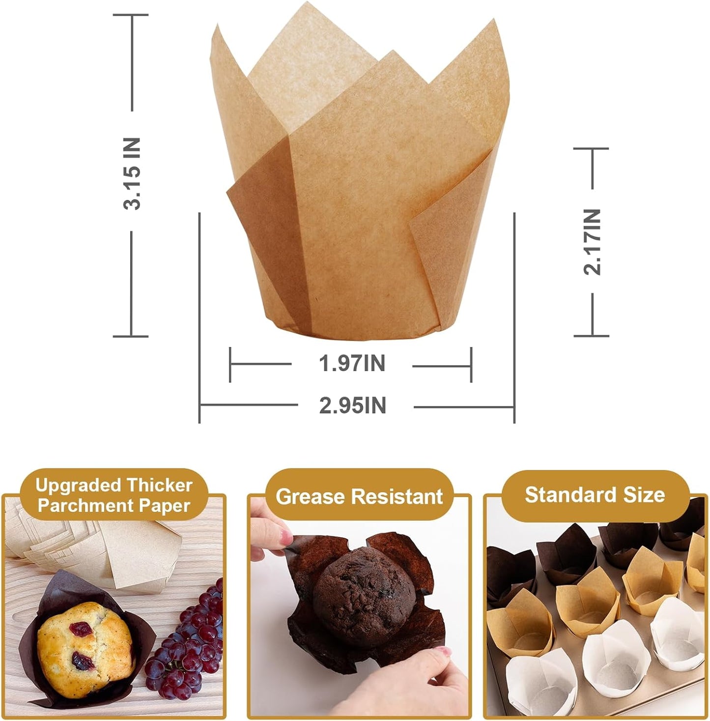 200pcs Tulip Cupcake Liners, Premium Muffin Liners Holders for Baking Cups, Greaseproof Cupcake Wrappers in Standard Size, Classic Parchment Paper Cupcakes Liner for Party, Christmas by JIRNGLA