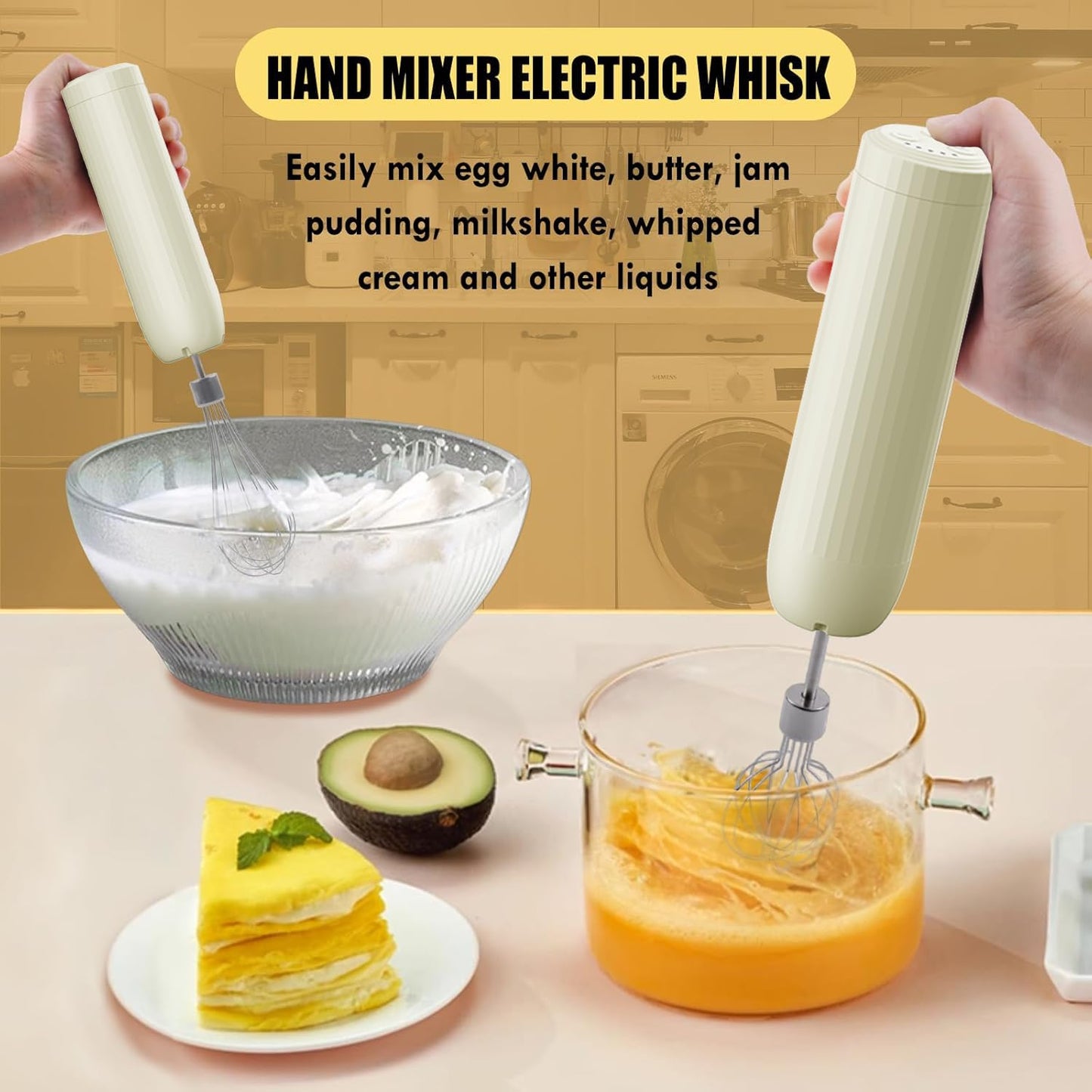 Hand Mixer Electric Handheld, Electirc Whisk, Handheld Mixer Electric, Hand Held Mixers, Cordless Hand Mixer, Mini Mixer, Whisk for Cooking, Rechargeable Handmixer and Whisker, 4-Speed,10Oz