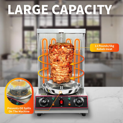 XXUNYNUIN Electric Shawarma Grill Machine Doner Kebab Machine Vertical Broiler Grill Gyro Rotisserie Oven with Meat Catch Pan