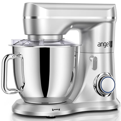 Mini Angel Stand Mixer,10-Speed 5QT Kitchen Electric Mixer,Tilt-Head Food Mixer with Dough Hook, Wire Whisk, Flat Beater, Stainless Steel Bowl (Silver)