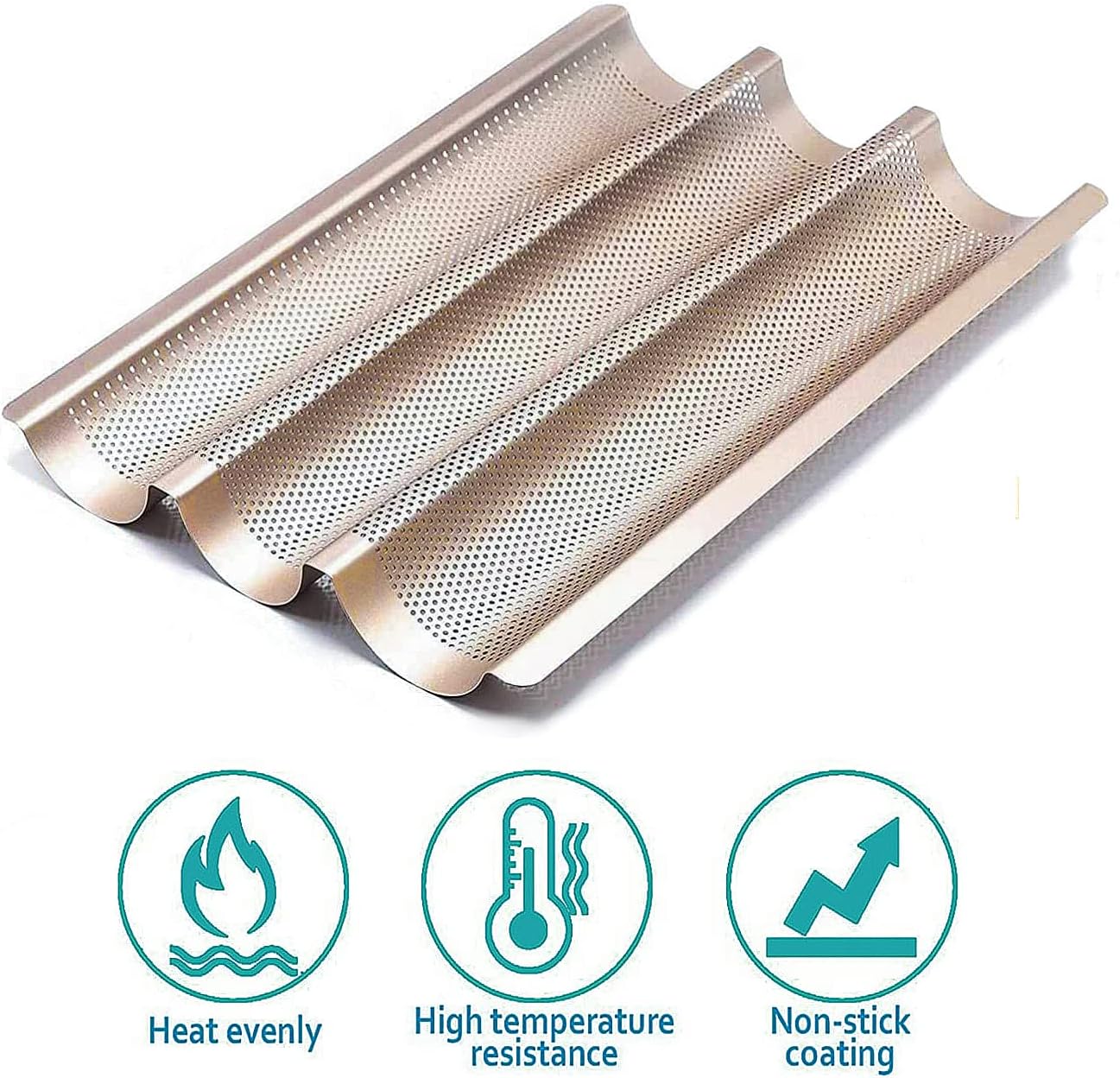 Baguette Pans for Baking 15" x 11", Carbon Steel 3 Loaf Nonstick Baguette Baking Tray for French & Italian Perforated French Bread Pan