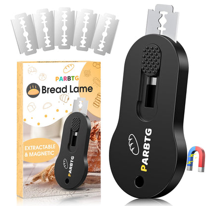Bread Lame Dough Scoring Tool, Extractable & Magnetic Sourdough Scoring Tool for Sourdough Bread Baking, Bread Making, Bread Scoring Tool with 5 Razor Blades, Scoring Patterns booklet, Blue