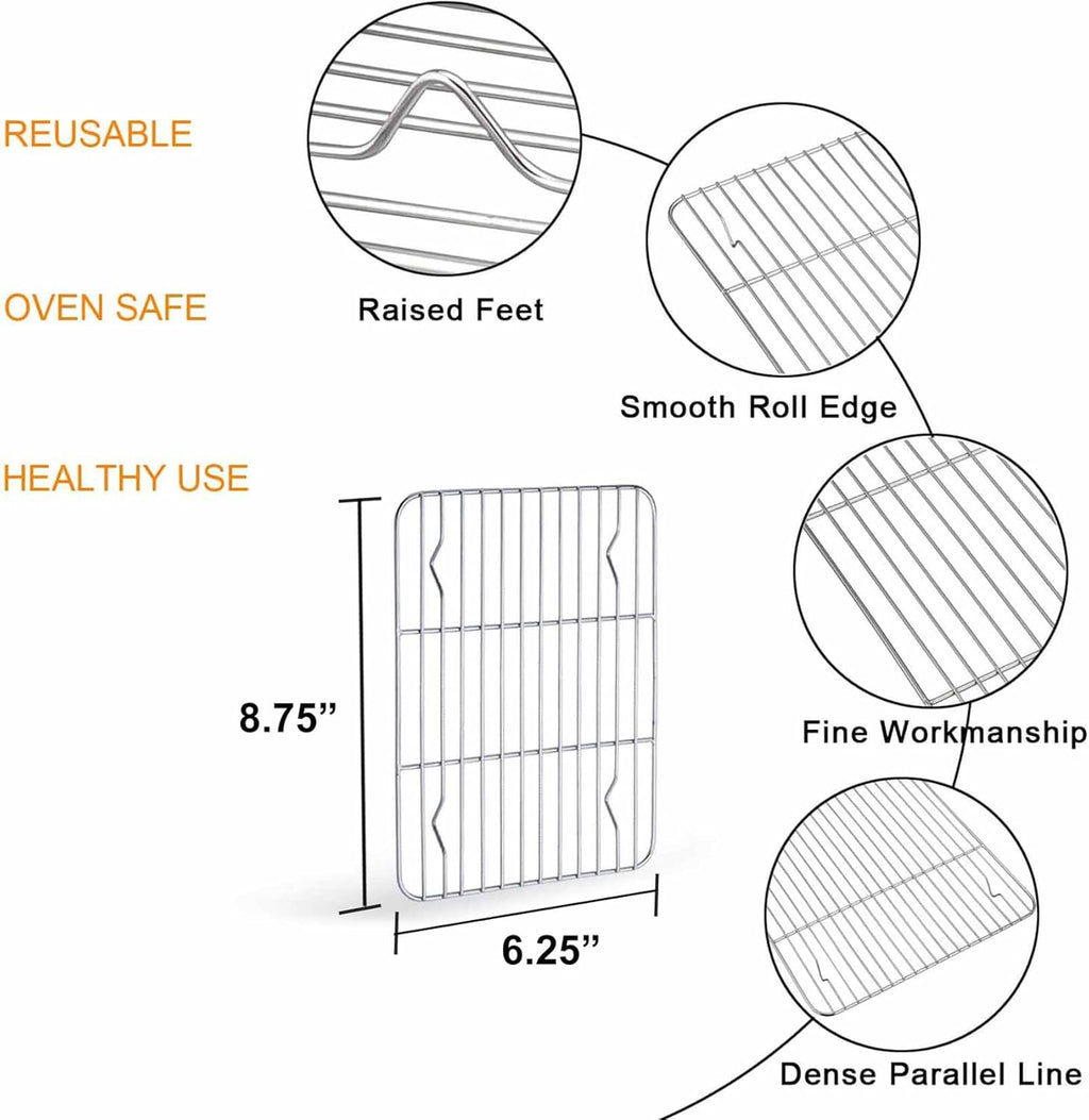 TeamFar Toaster Oven Tray and Rack Set, 9.3’’ x 7’’ x 1’’, Stainless Steel Toaster Oven Pan Broiler Pan, Non Toxic & Healthy, Easy Clean & Dishwasher Safe