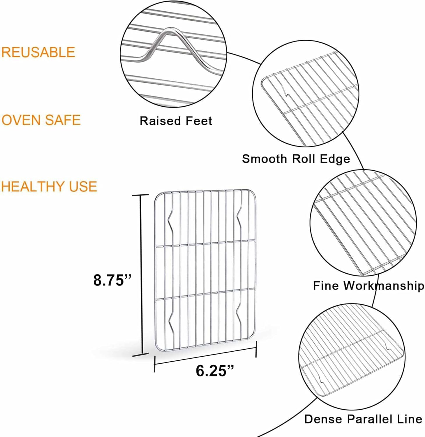 TeamFar Toaster Oven Tray and Rack Set, 9.3’’ x 7’’ x 1’’, Stainless Steel Toaster Oven Pan Broiler Pan, Non Toxic & Healthy, Easy Clean & Dishwasher Safe
