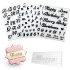 4PCS Alphabet Cake Stamps Tool with Brushes for Fondant Cookie Biscuit, Pretty Handwriting Food Grade Fondant Letter Stamp Uppercase Lowercase Numbers Words Reusable Cookie Stamp for Christmas Party